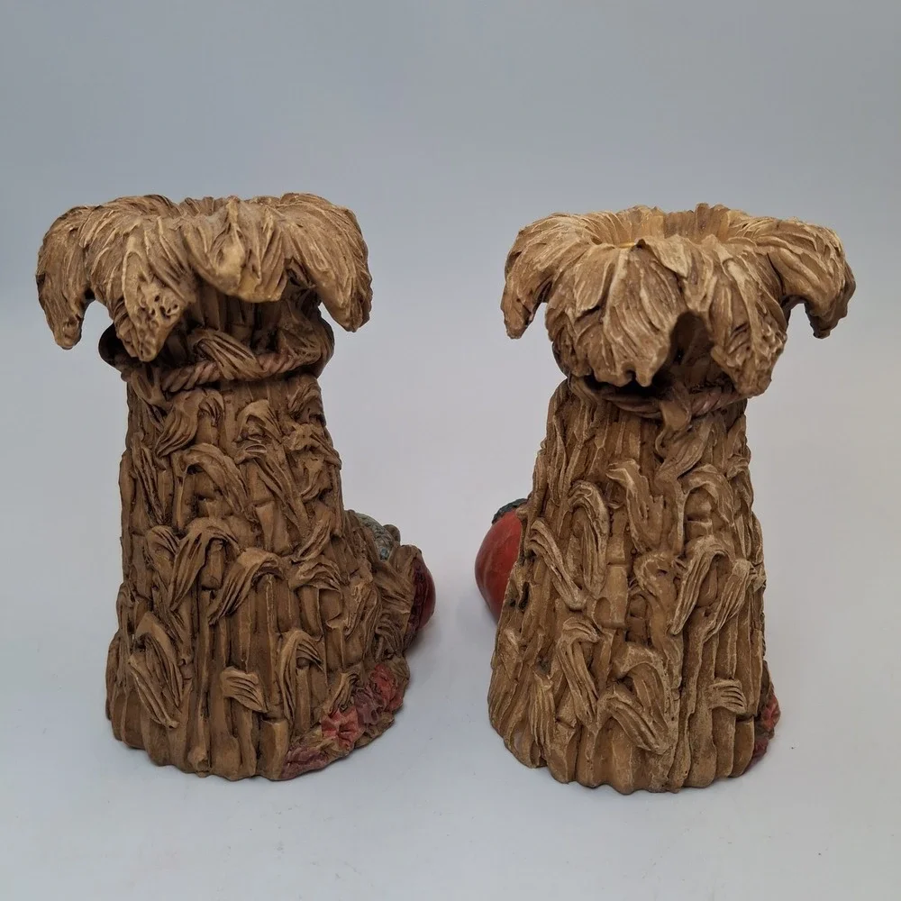 Kurt Adler Resin Thanksgiving Harvest Cornstalk Candle Holders Pumpkin Set 2